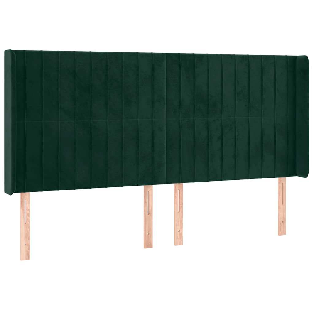 sötétzöld bársony rugós és LED-es ágy matraccal 160x200 cm