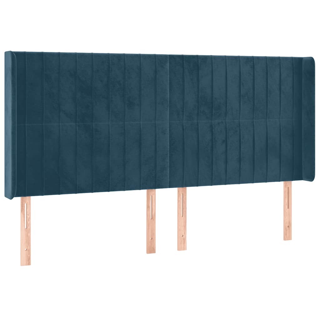 sötétkék bársony rugós és LED-es ágy matraccal 160x200 cm