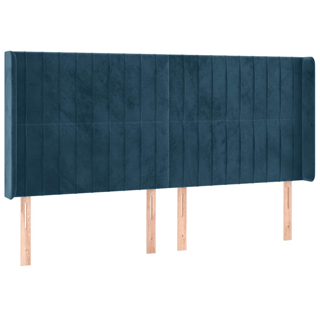 sötétkék bársony rugós és LED-es ágy matraccal 180x200 cm
