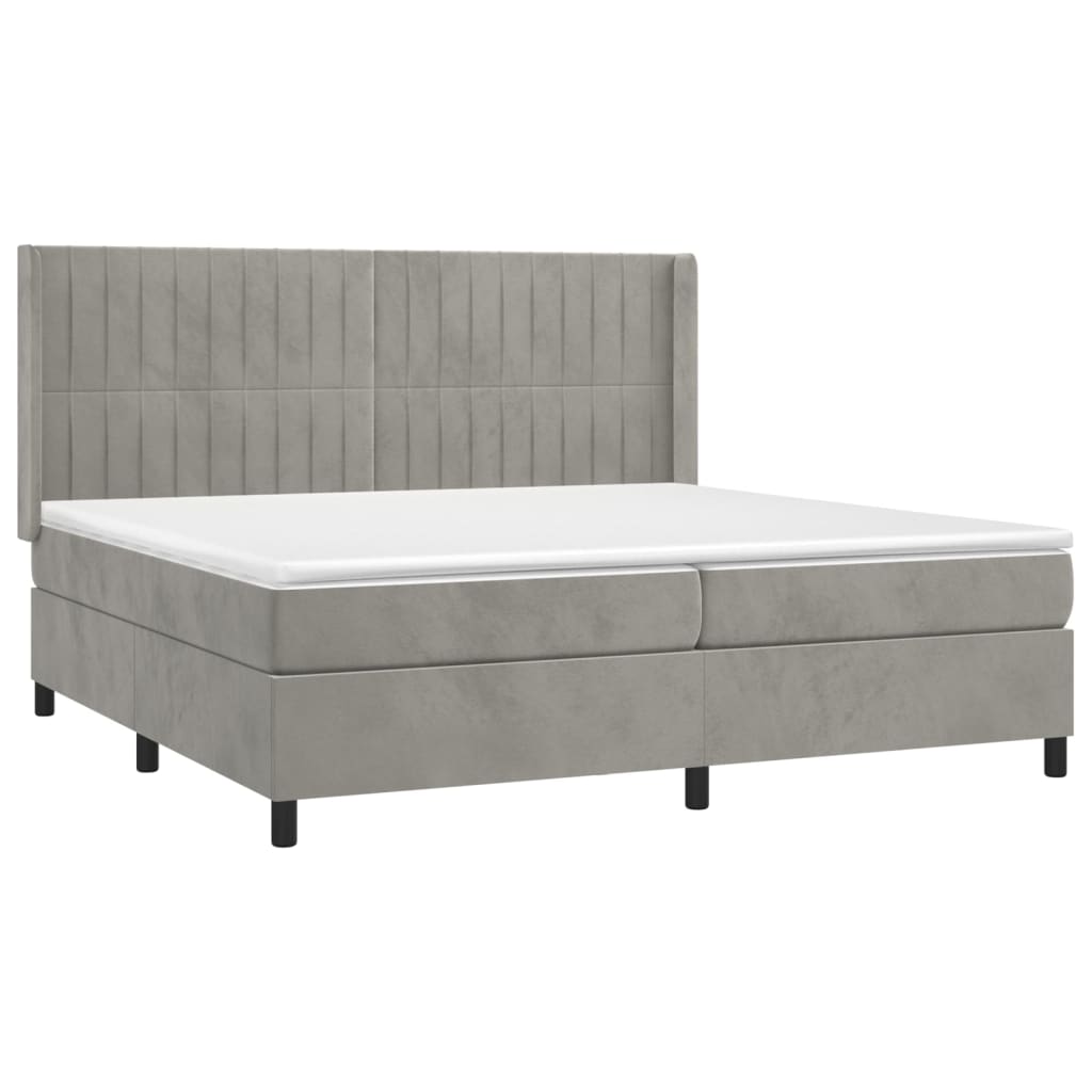 világosszürke bársony rugós és LED-es ágy matraccal 200x200 cm