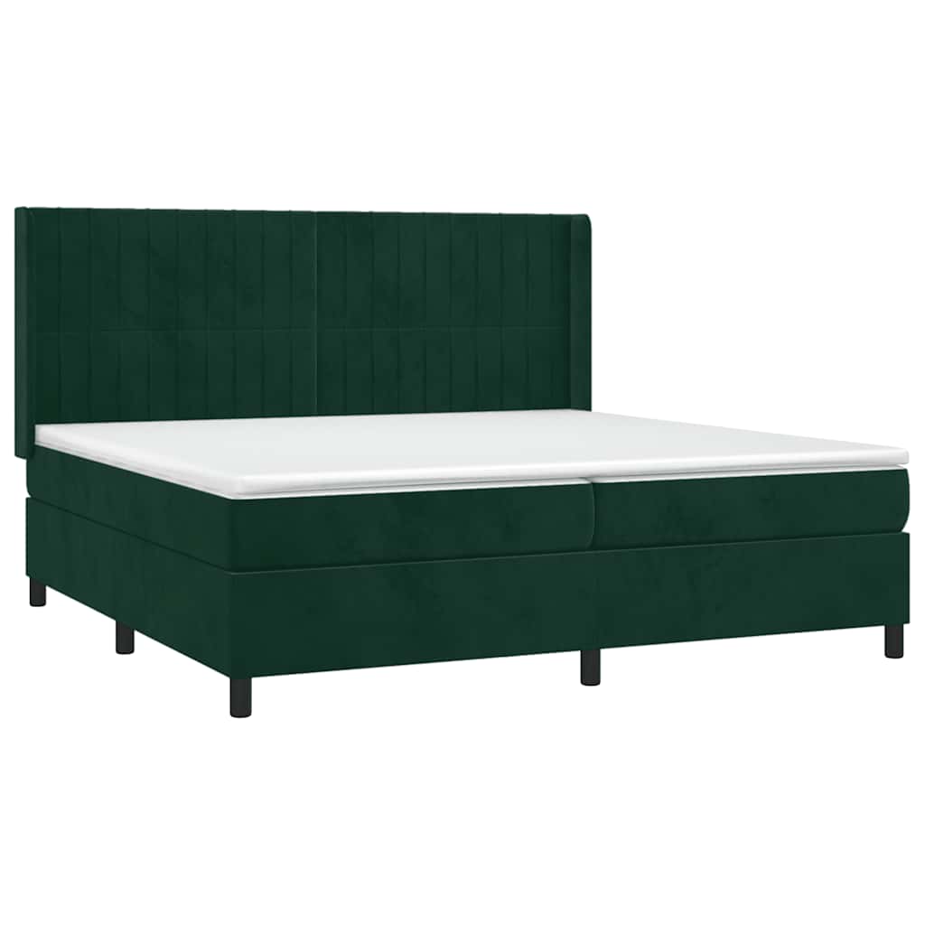 sötétzöld bársony rugós és LED-es ágy matraccal 200x200 cm