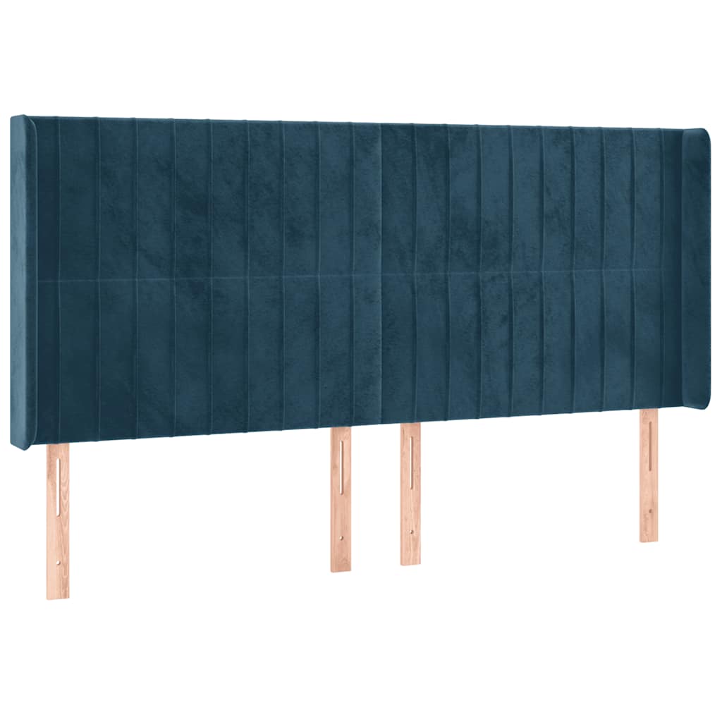 sötétkék bársony rugós és LED-es ágy matraccal 200x200 cm