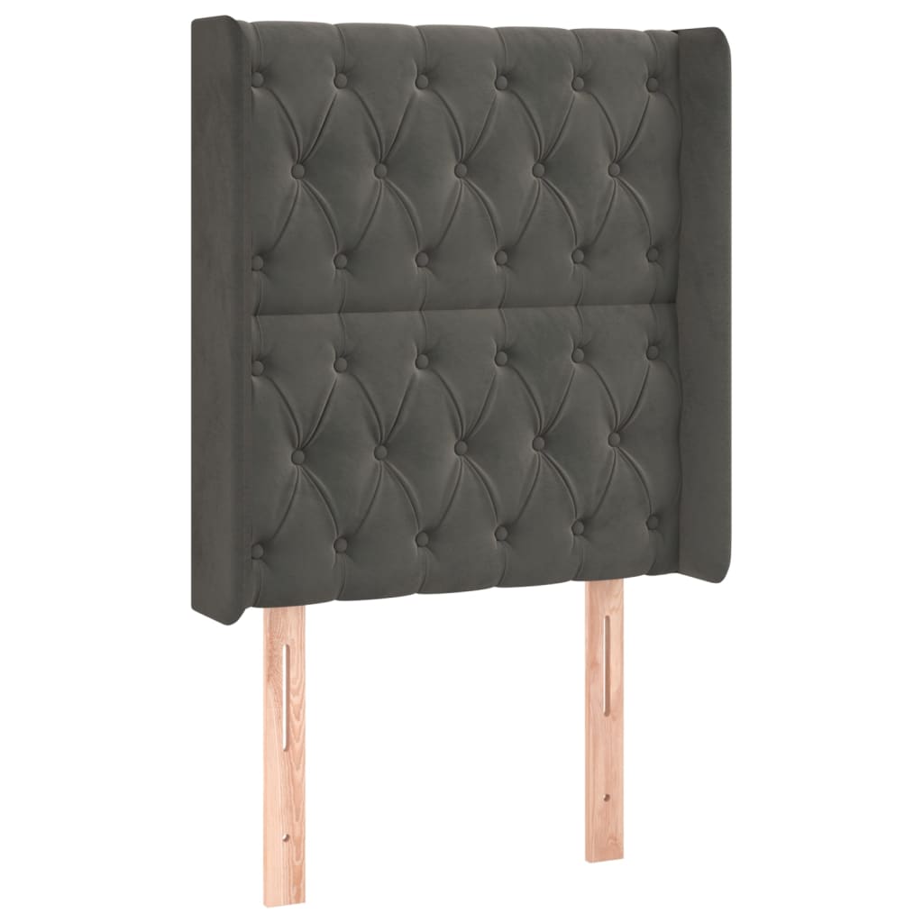 sötétszürke bársony rugós és LED-es ágy matraccal 80 x 200 cm