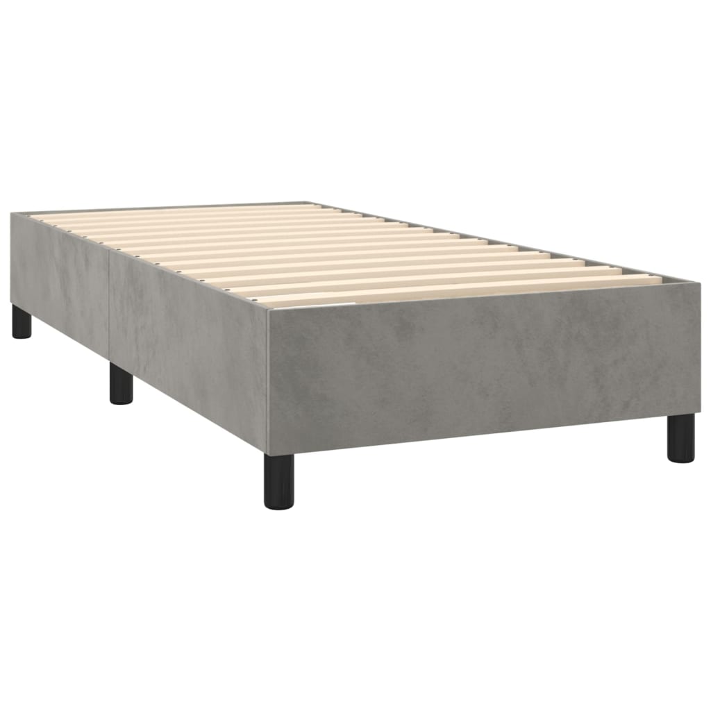 világosszürke bársony rugós és LED-es ágy matraccal 90x190 cm