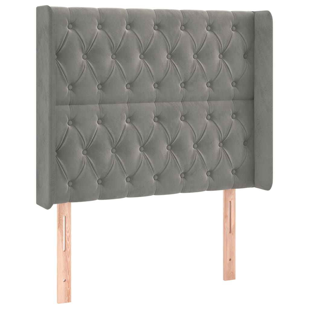 világosszürke bársony rugós és LED-es ágy matraccal 90x190 cm