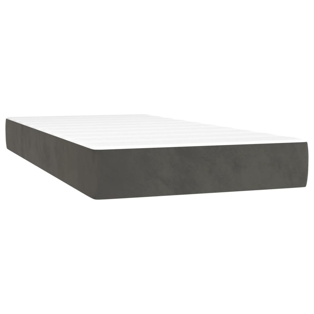 sötétszürke bársony rugós és LED-es ágy matraccal 90x190 cm