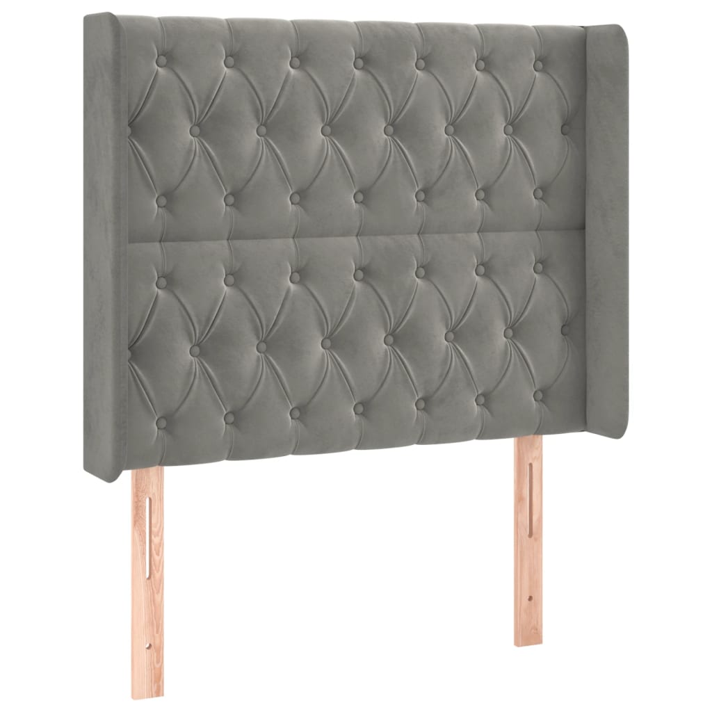 világosszürke bársony rugós és LED-es ágy matraccal 90x200 cm