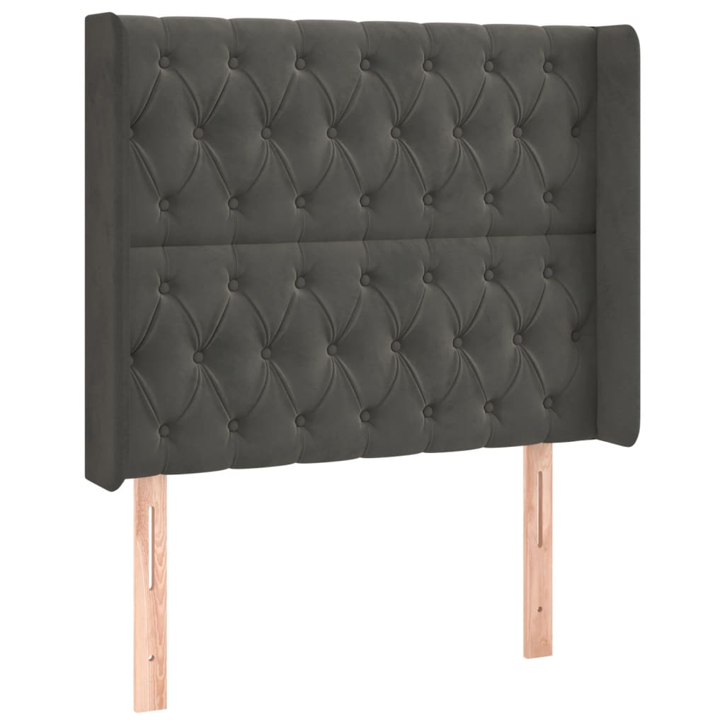 sötétszürke bársony rugós és LED-es ágy matraccal 90x200 cm
