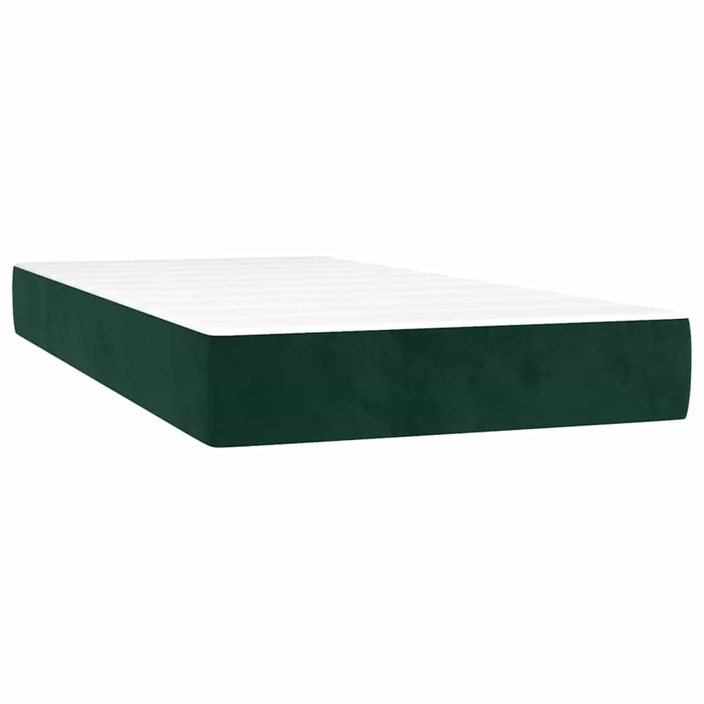sötétzöld bársony rugós és LED-es ágy matraccal 90x200 cm