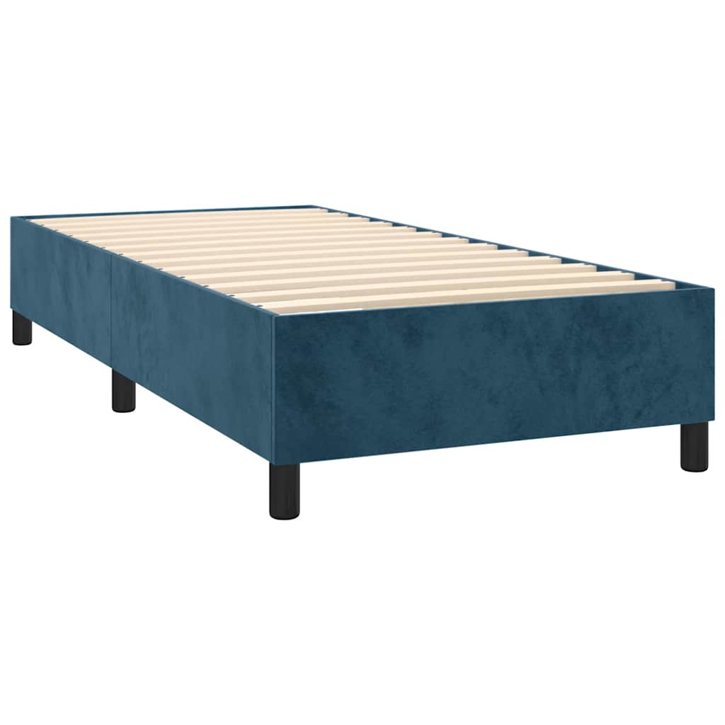 sötétkék bársony rugós és LED-es ágy matraccal 90x200 cm