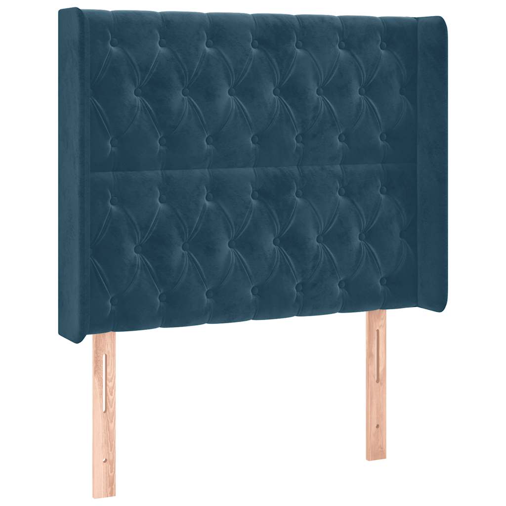 sötétkék bársony rugós és LED-es ágy matraccal 90x200 cm