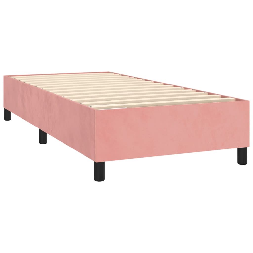 rózsaszín bársony rugós és LED-es ágy matraccal 90x200 cm