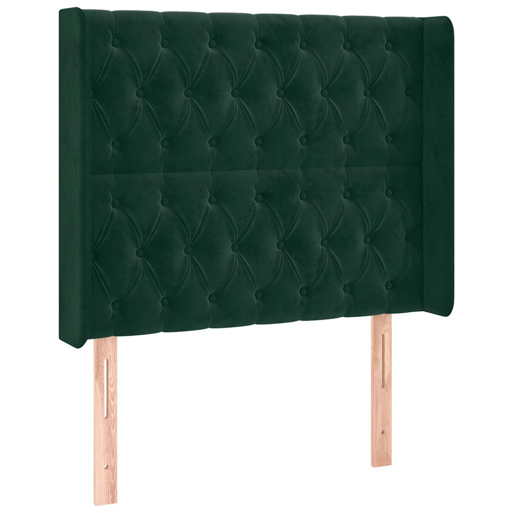 sötétzöld bársony rugós és LED-es ágy matraccal 100x200 cm