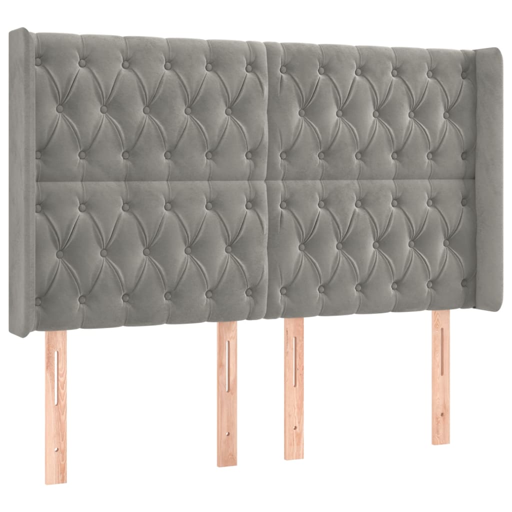 világosszürke bársony rugós és LED-es ágy matraccal 140x190 cm