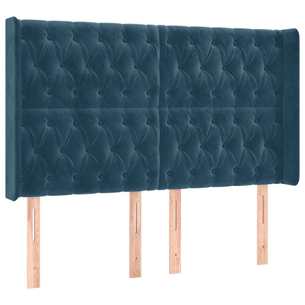 sötétkék bársony rugós és LED-es ágy matraccal 140x190 cm