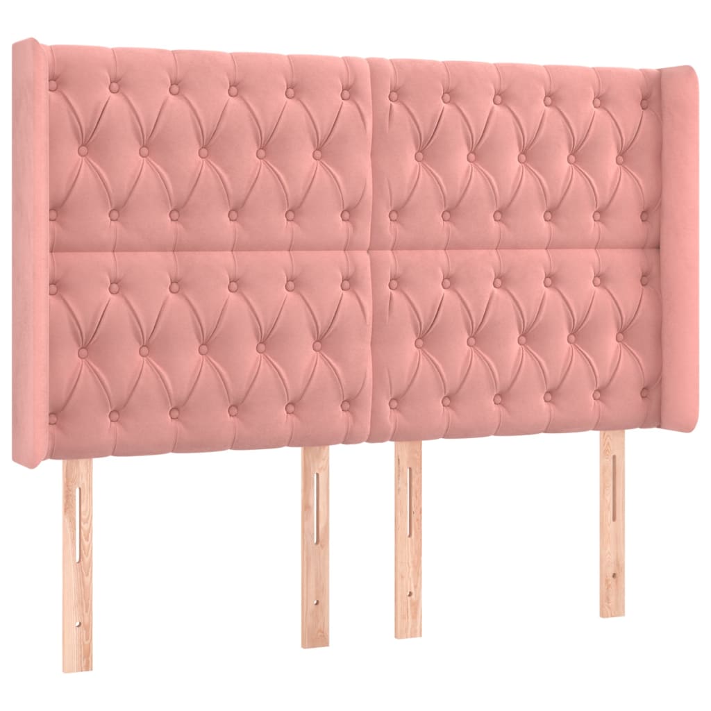 rózsaszín bársony rugós és LED-es ágy matraccal 140x190 cm