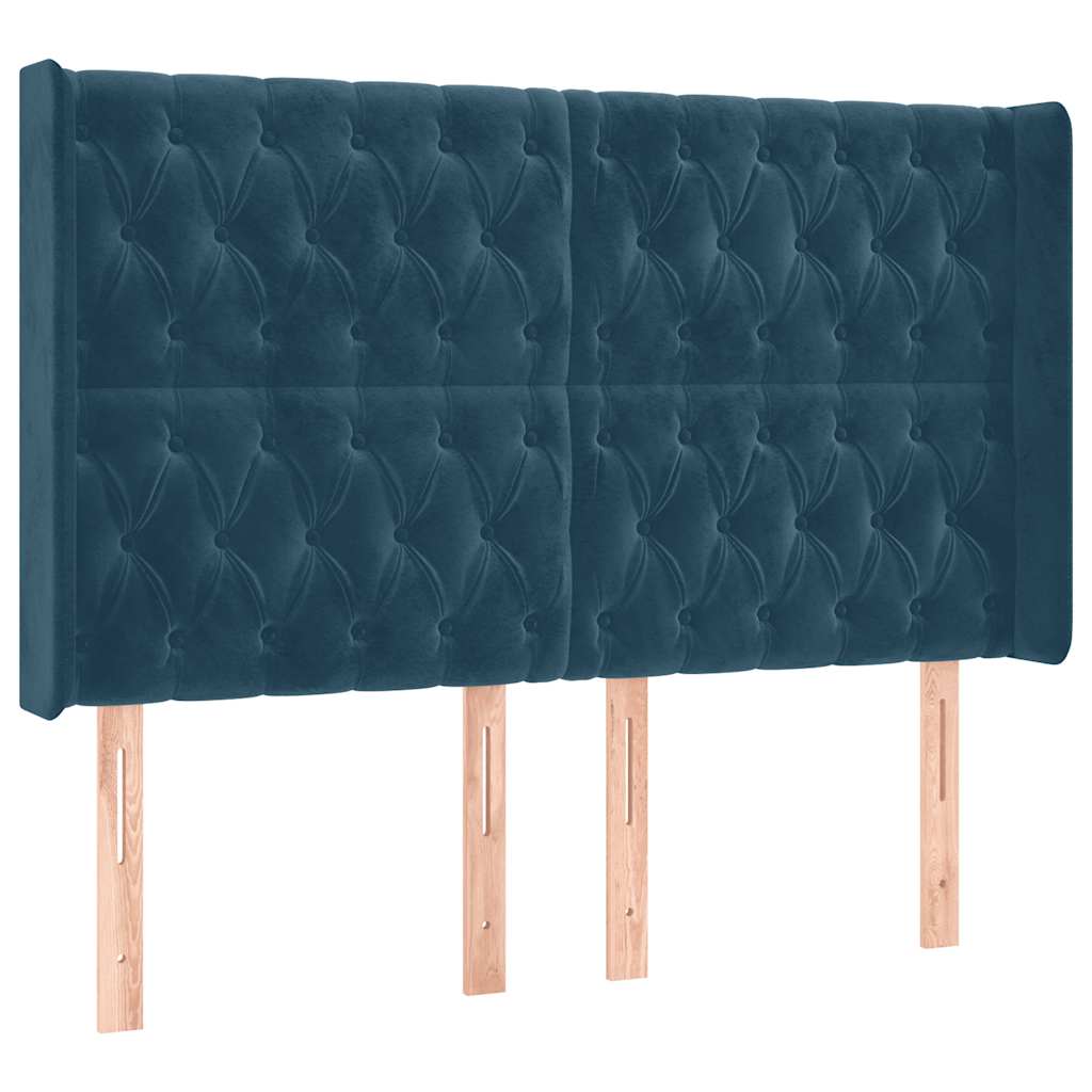 sötétkék bársony rugós és LED-es ágy matraccal 140x200 cm