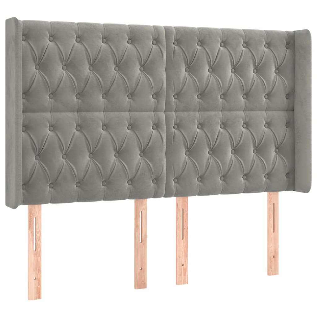 világosszürke bársony rugós és LED-es ágy matraccal 160x200 cm