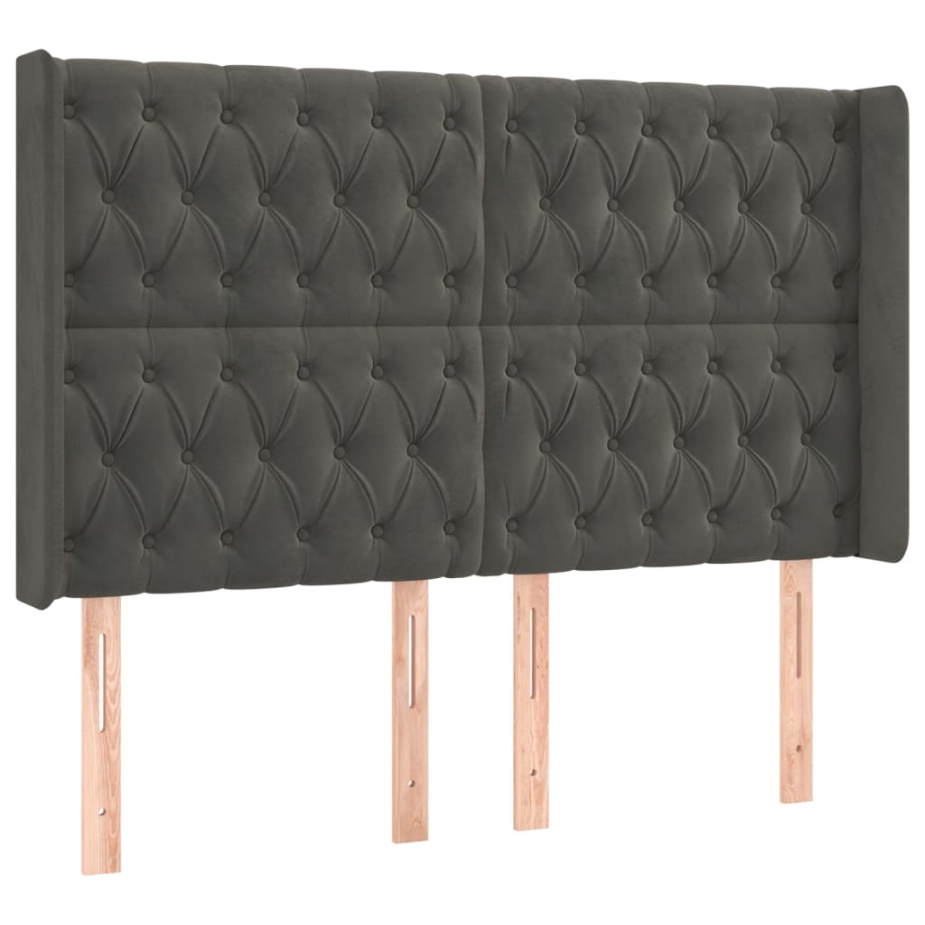 sötétszürke bársony rugós és LED-es ágy matraccal 160x200 cm