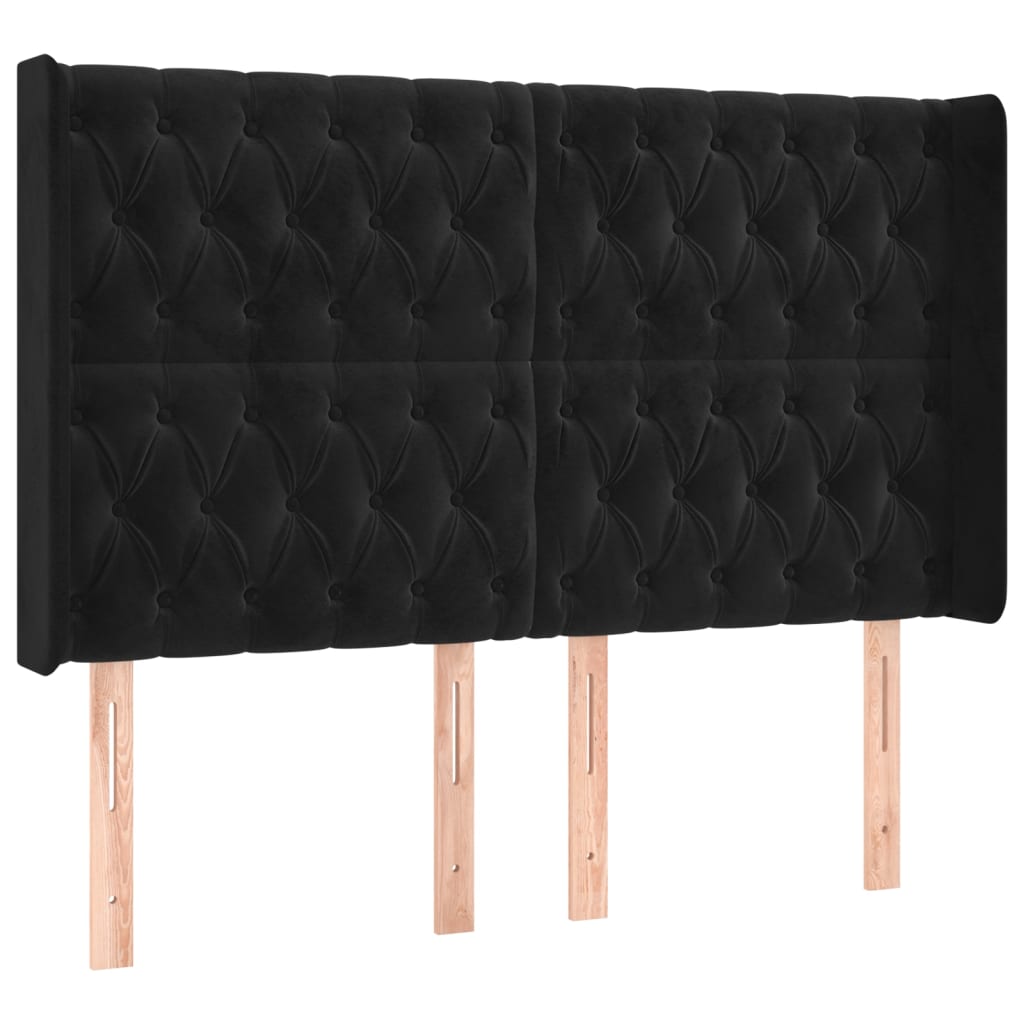 fekete bársony rugós és LED-es ágy matraccal 160x200 cm