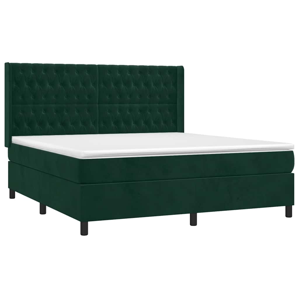 sötétzöld bársony rugós és LED-es ágy matraccal 160x200 cm