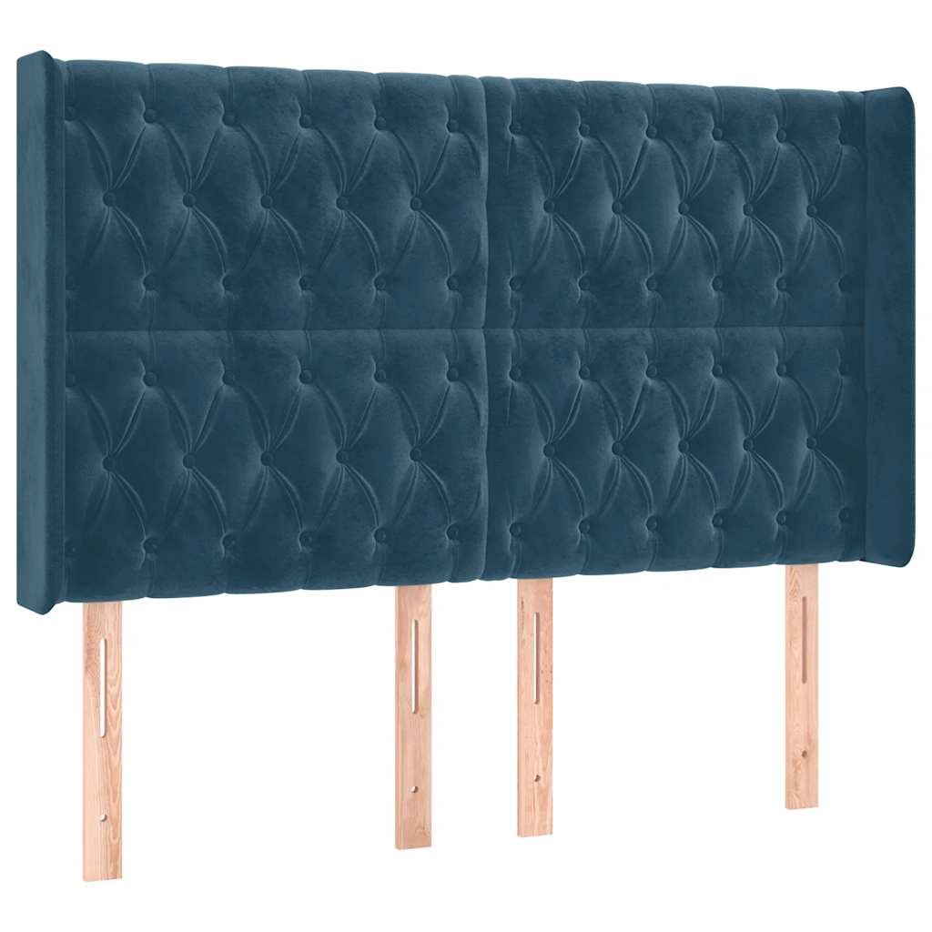 sötétkék bársony rugós és LED-es ágy matraccal 160x200 cm