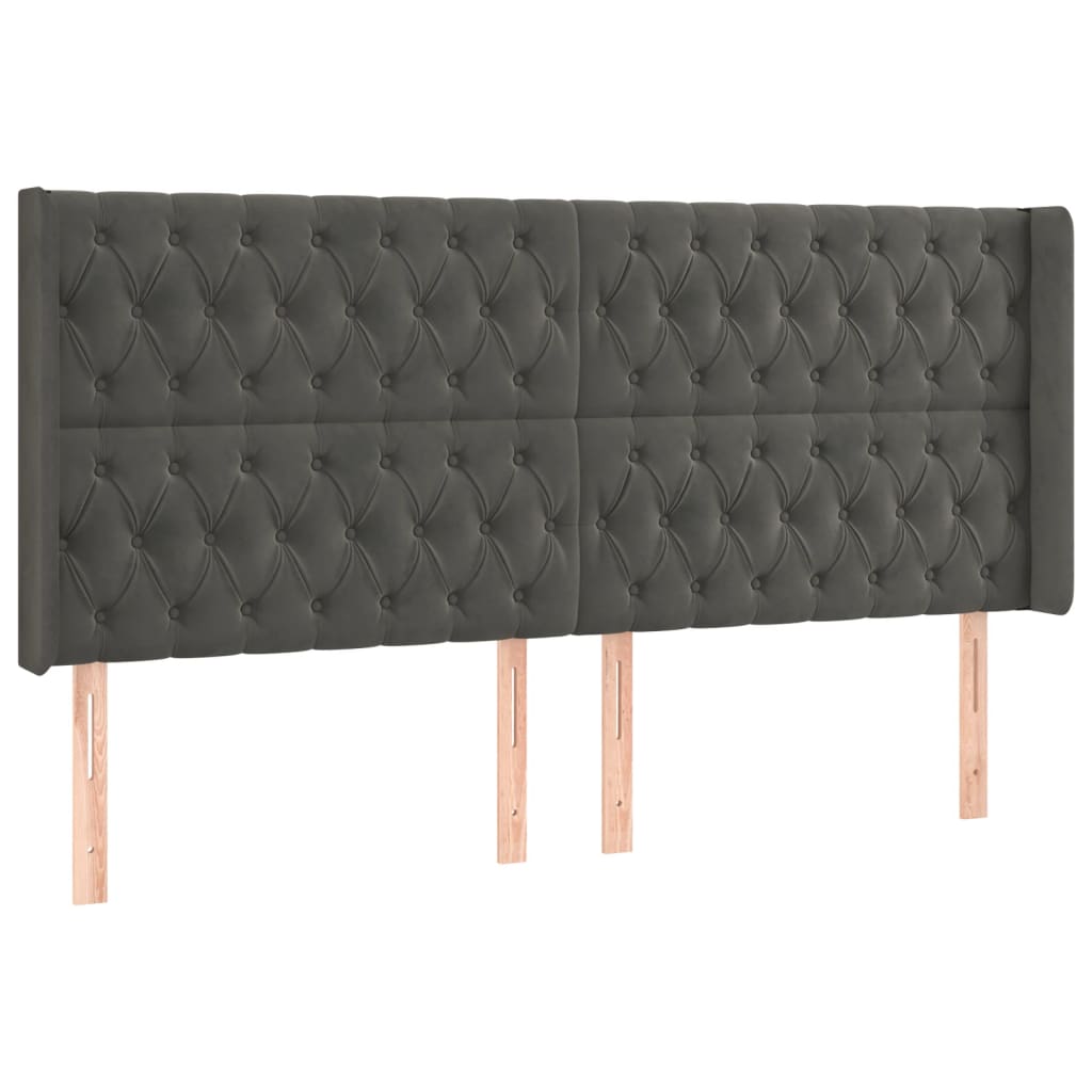 sötétszürke bársony rugós és LED-es ágy matraccal 180x200 cm