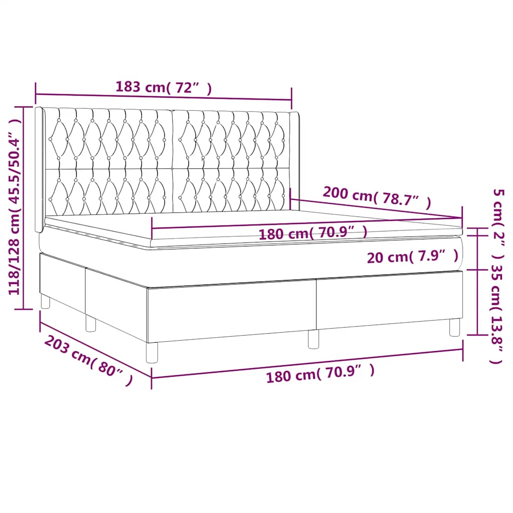 sötétzöld bársony rugós és LED-es ágy matraccal 180x200 cm