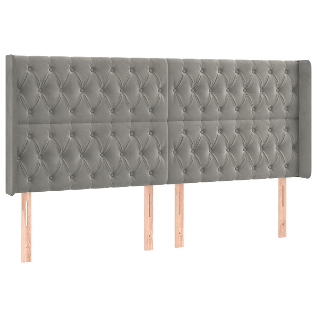 világosszürke bársony rugós és LED-es ágy matraccal 200x200 cm