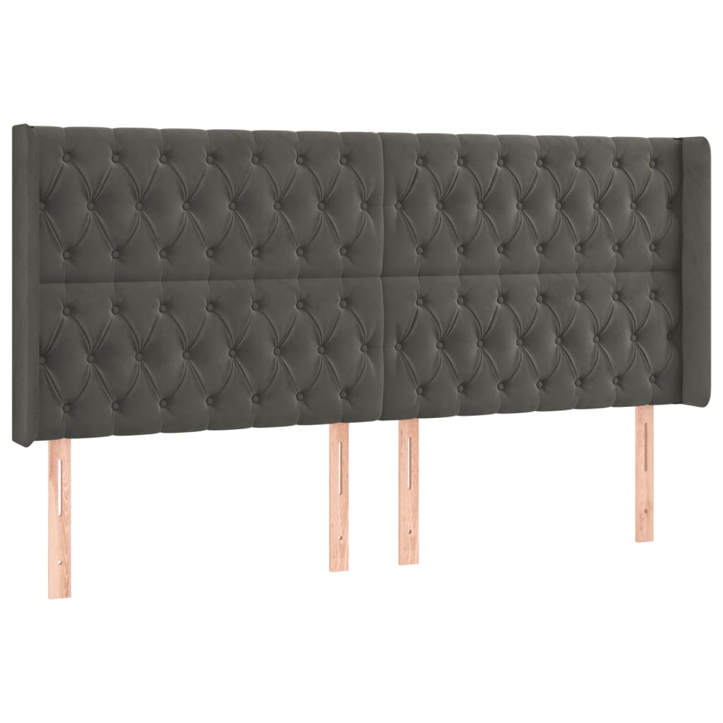 sötétszürke bársony rugós és LED-es ágy matraccal 200x200 cm