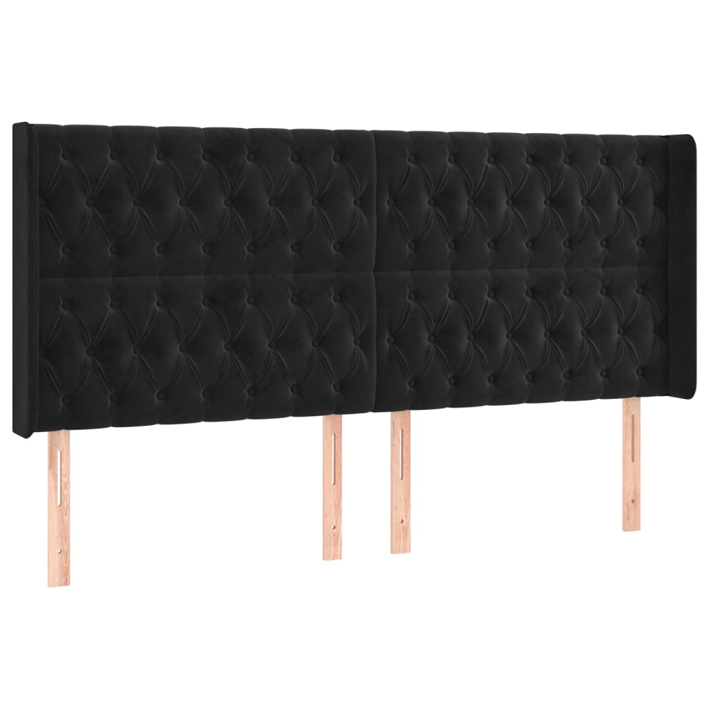 fekete bársony rugós és LED-es ágy matraccal 200x200 cm