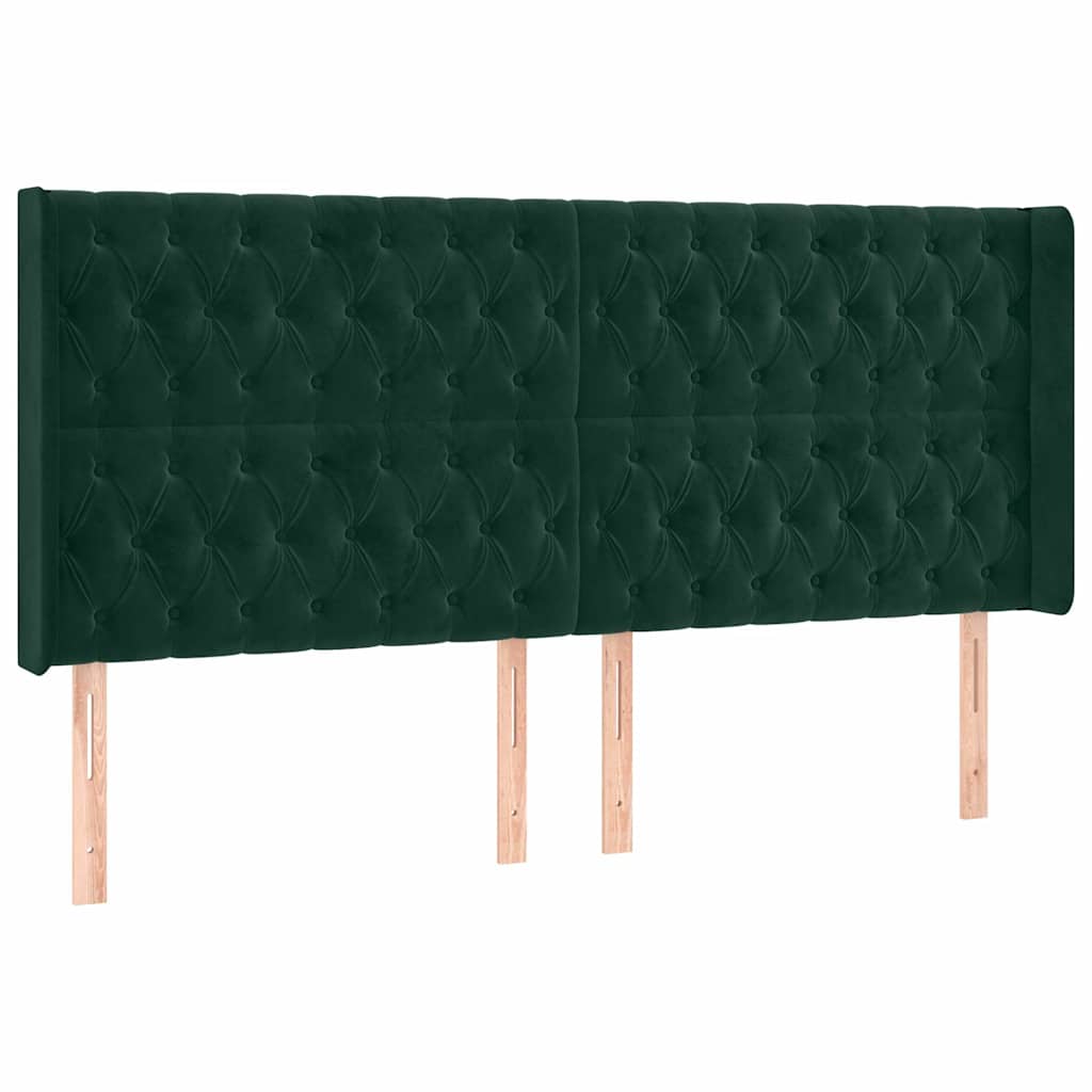 sötétzöld bársony rugós és LED-es ágy matraccal 200x200 cm