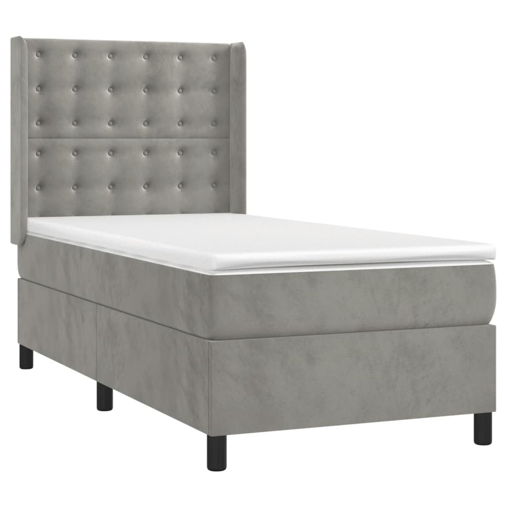 világosszürke bársony rugós és LED-es ágy matraccal 80 x 200 cm