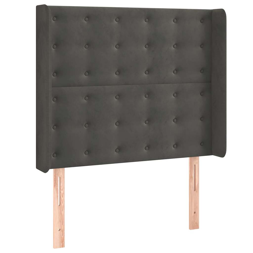 sötétszürke bársony rugós és LED-es ágy matraccal 80 x 200 cm