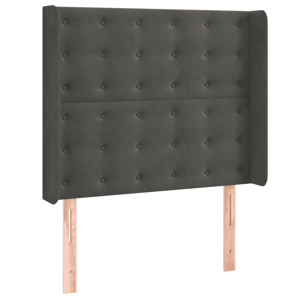 sötétszürke bársony rugós és LED-es ágy matraccal 90x190 cm