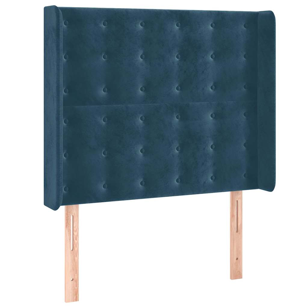 sötétkék bársony rugós és LED-es ágy matraccal 90x190 cm