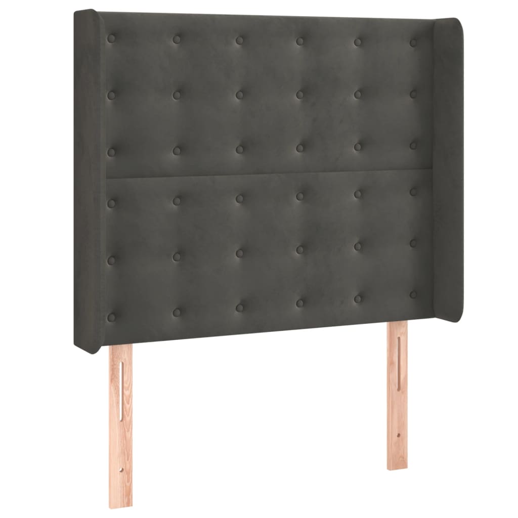 sötétszürke bársony rugós és LED-es ágy matraccal 90x200 cm