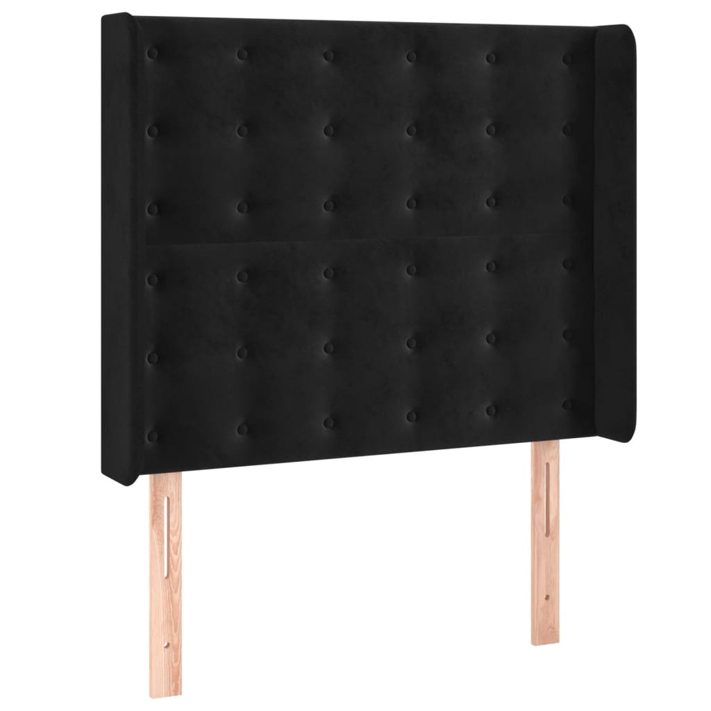 fekete bársony rugós és LED-es ágy matraccal 90x200 cm