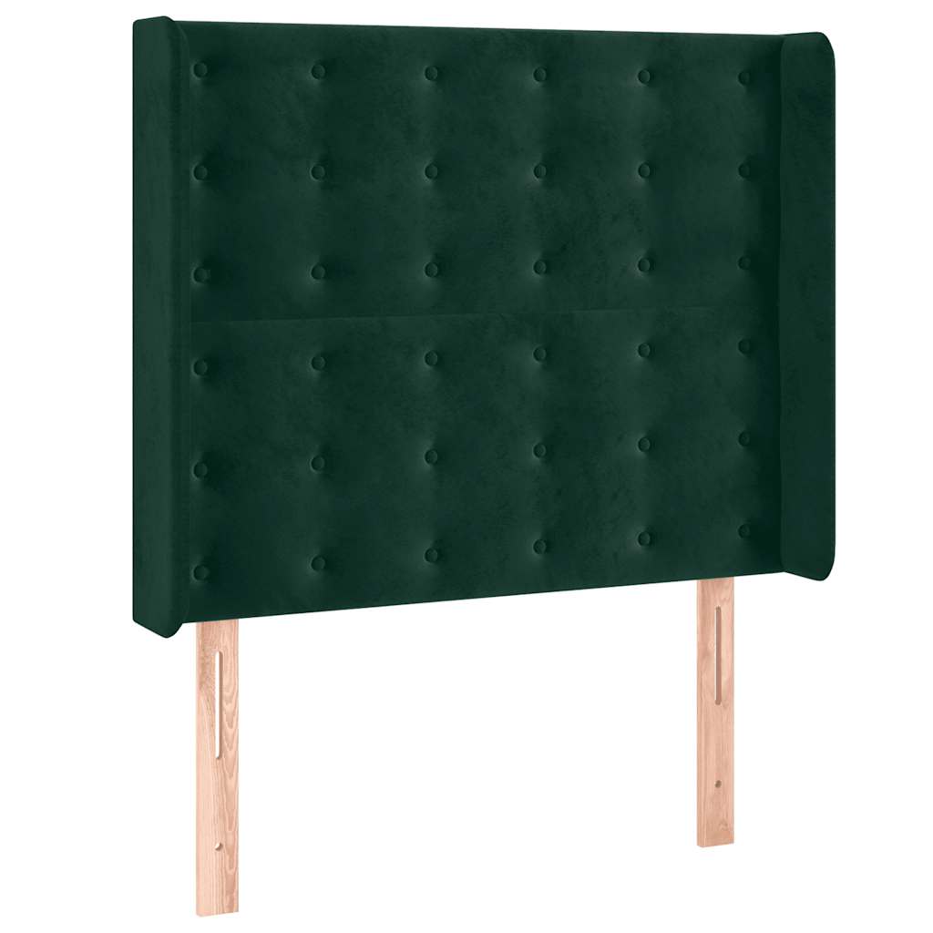 sötétzöld bársony rugós és LED-es ágy matraccal 90x200 cm