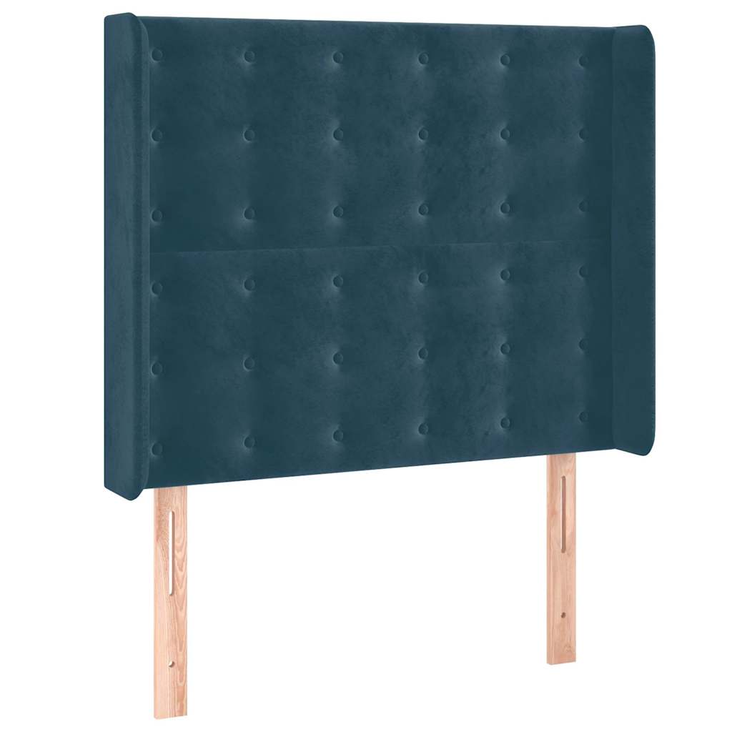 sötétkék bársony rugós és LED-es ágy matraccal 90x200 cm