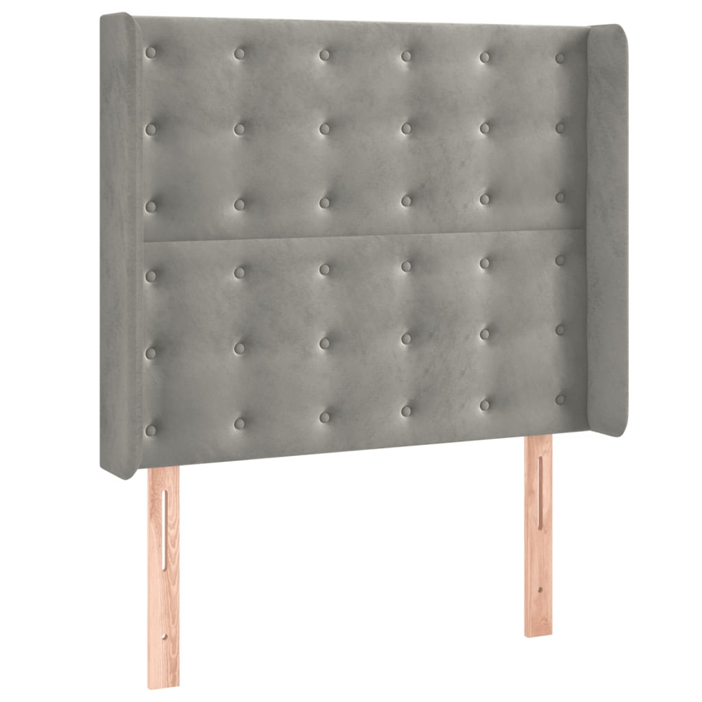 világosszürke bársony rugós és LED-es ágy matraccal 100x200 cm