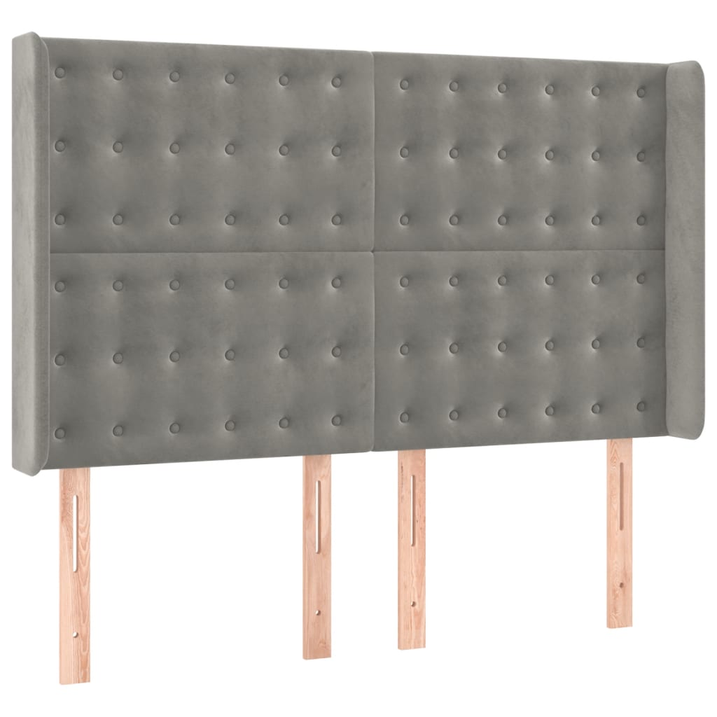 világosszürke bársony rugós és LED-es ágy matraccal 140x190 cm