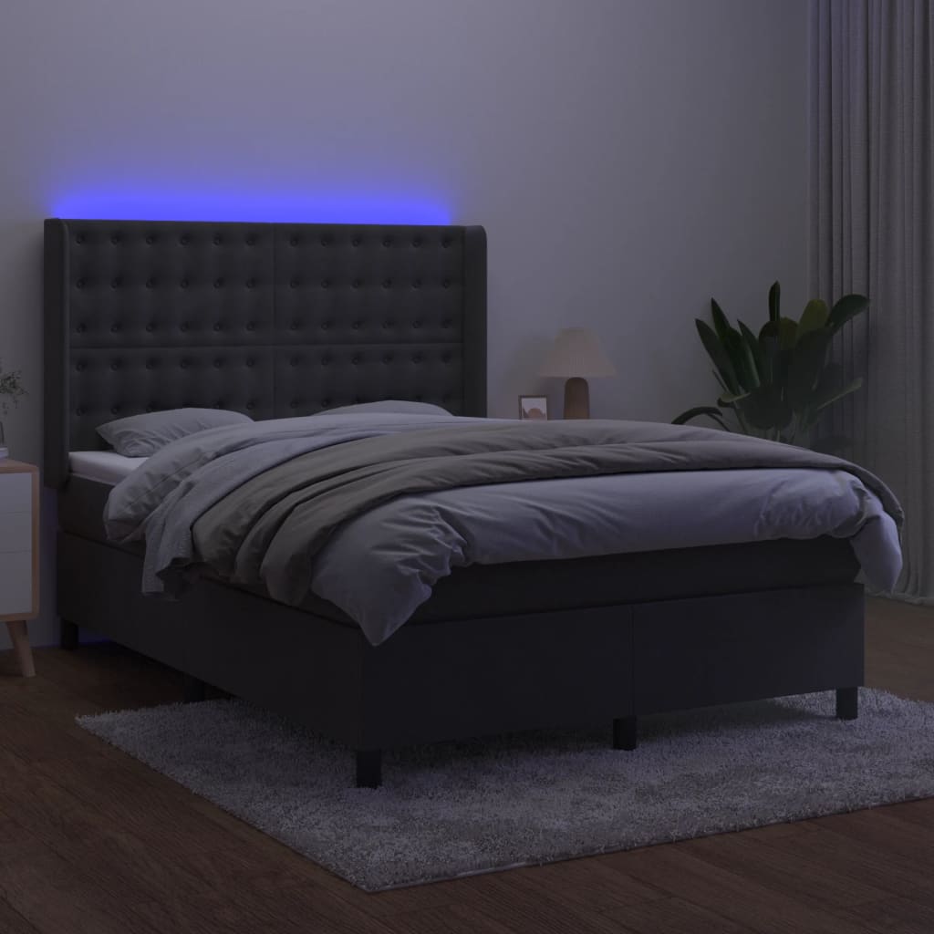 sötétszürke bársony rugós és LED-es ágy matraccal 140x190 cm