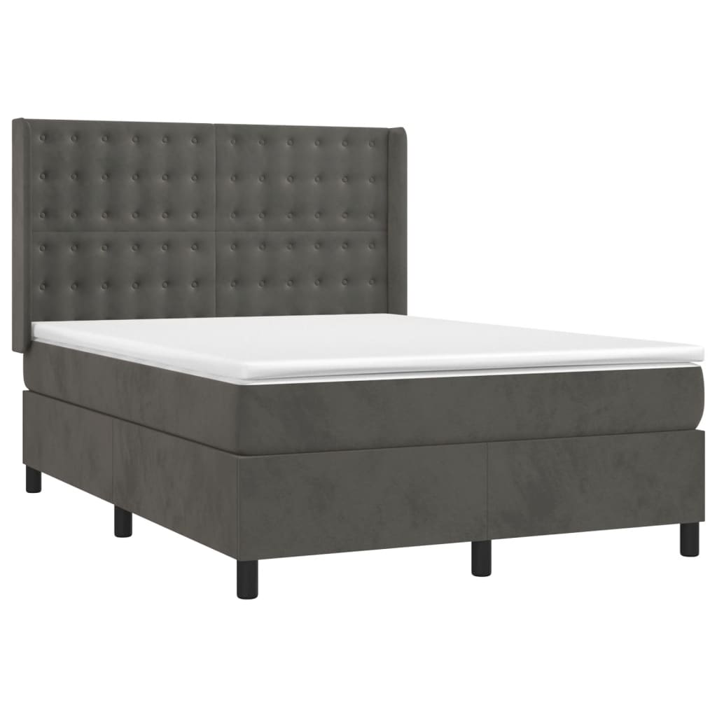 sötétszürke bársony rugós és LED-es ágy matraccal 140x190 cm