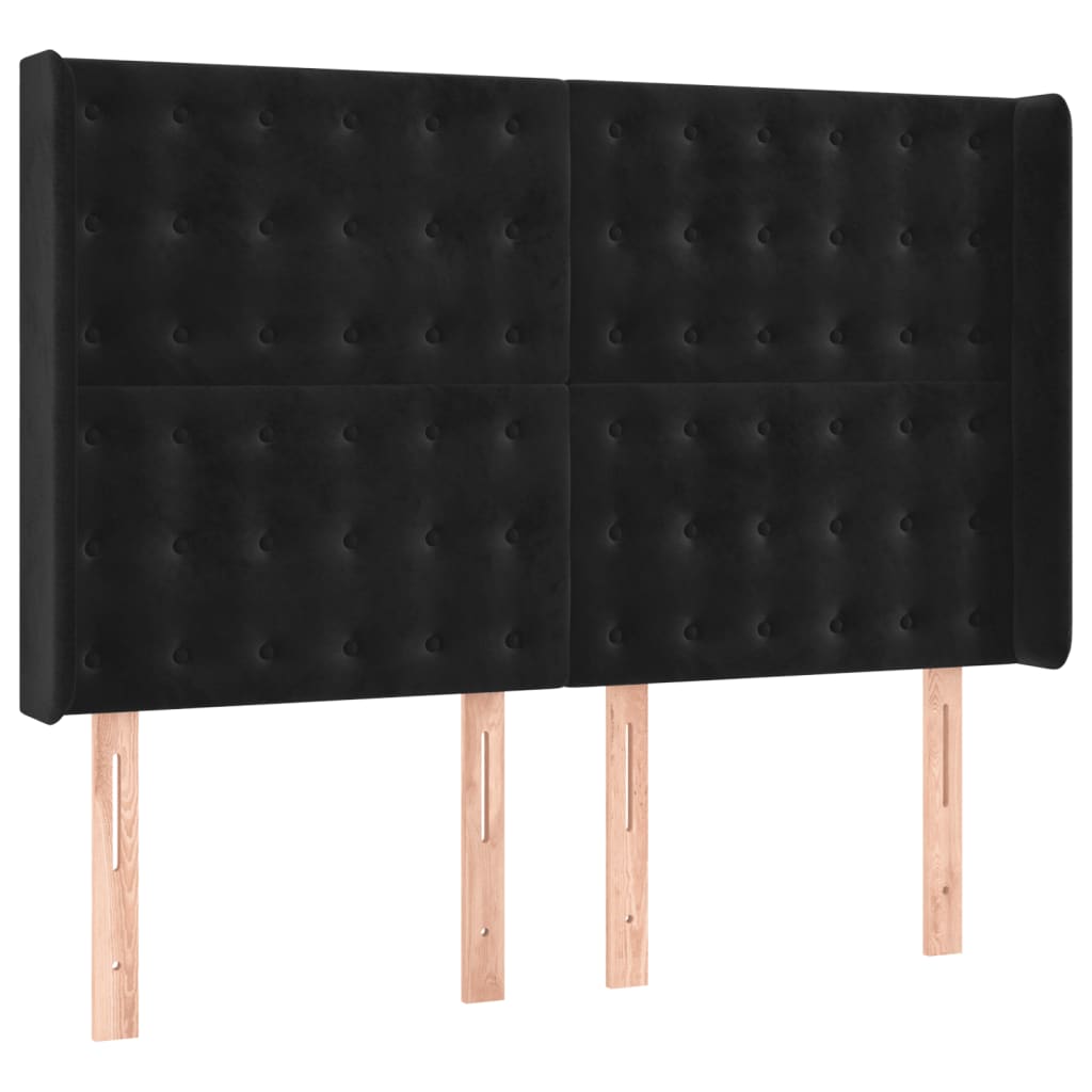 fekete bársony rugós és LED-es ágy matraccal 140x190 cm