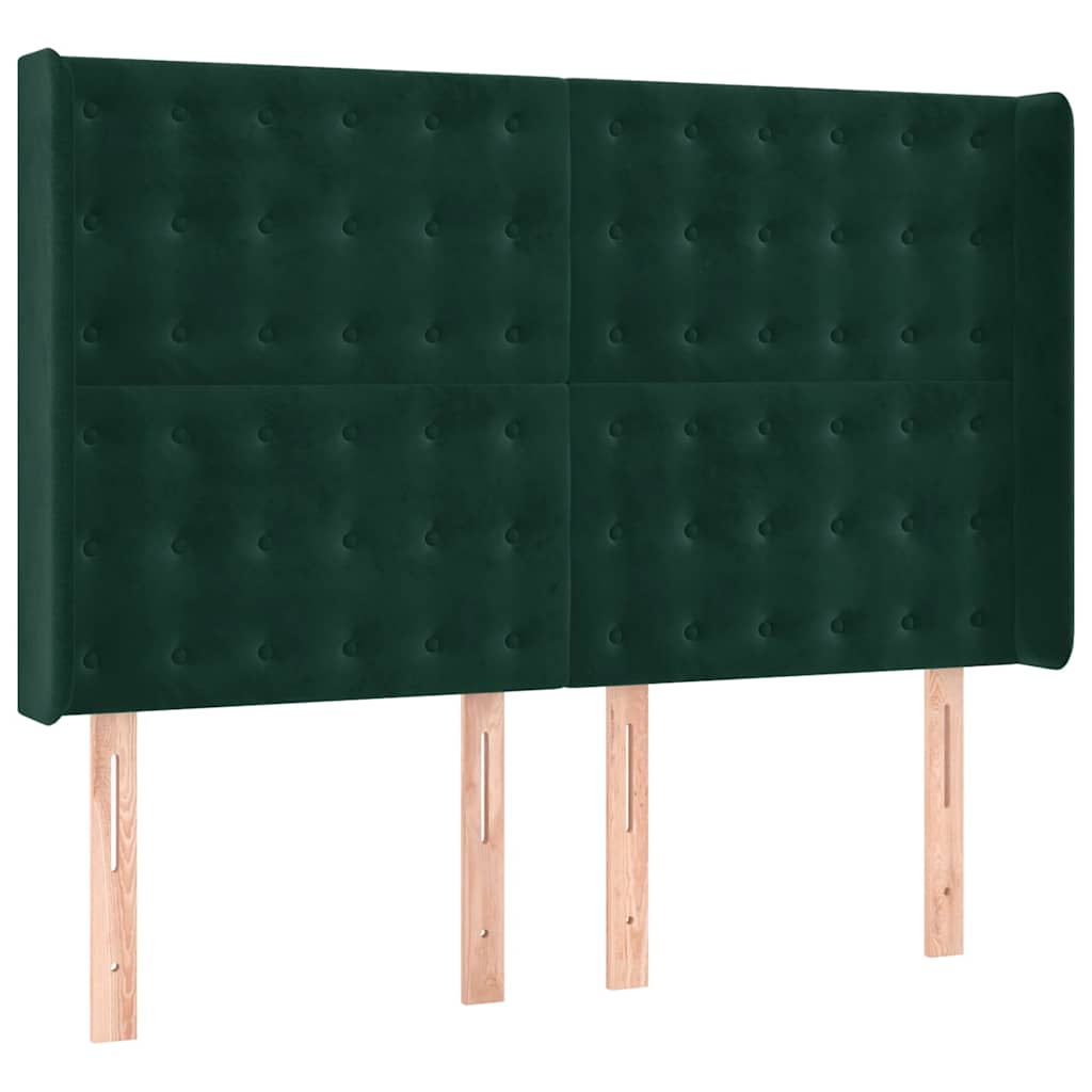 sötétzöld bársony rugós és LED-es ágy matraccal 140x190 cm