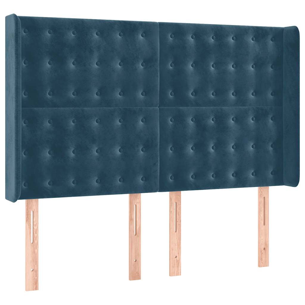 sötétkék bársony rugós és LED-es ágy matraccal 140x190 cm