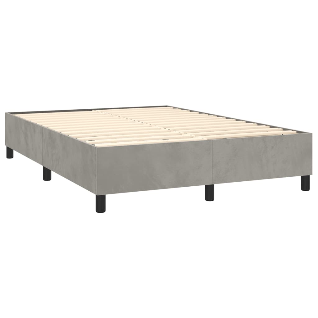 világosszürke bársony rugós és LED-es ágy matraccal 140x200 cm