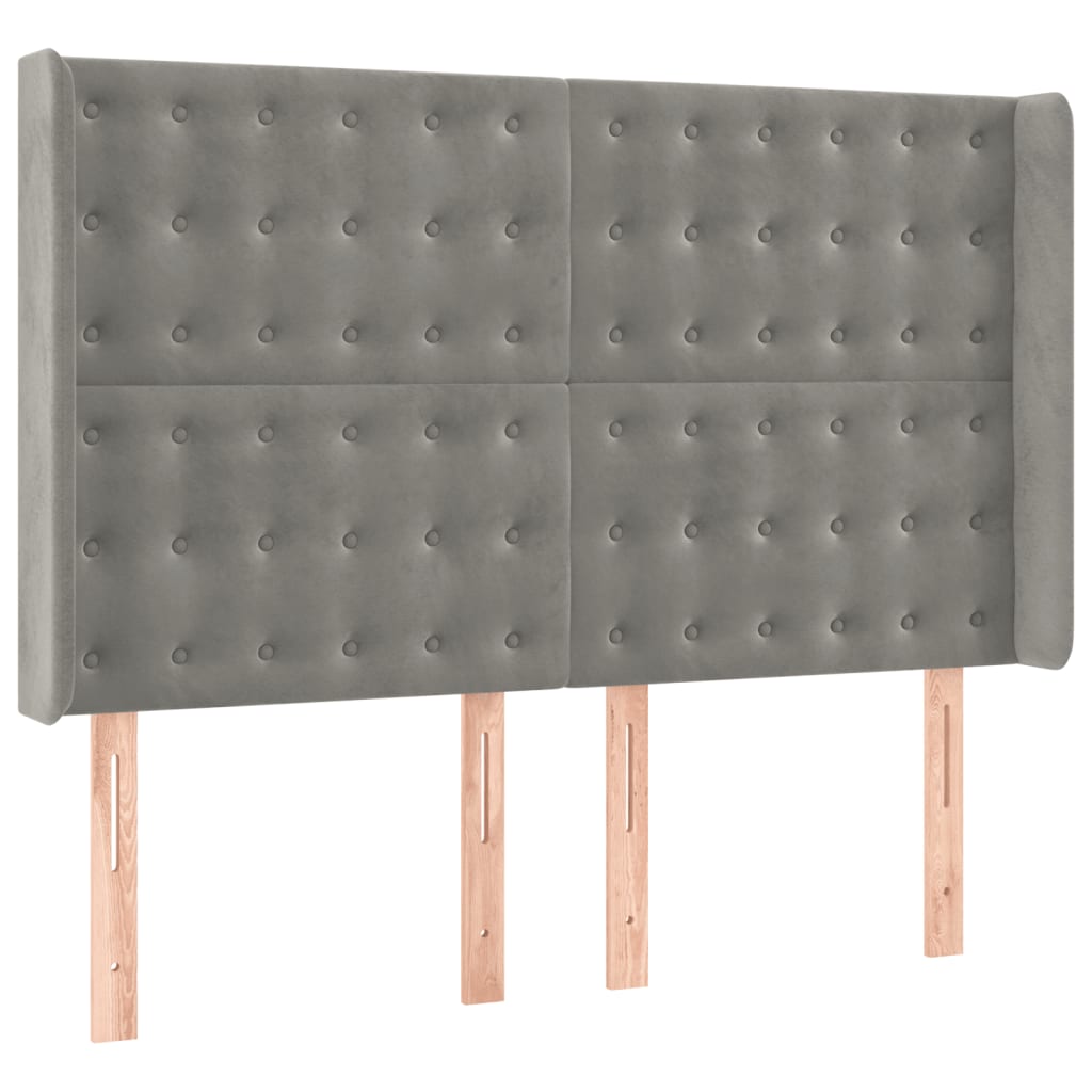 világosszürke bársony rugós és LED-es ágy matraccal 140x200 cm