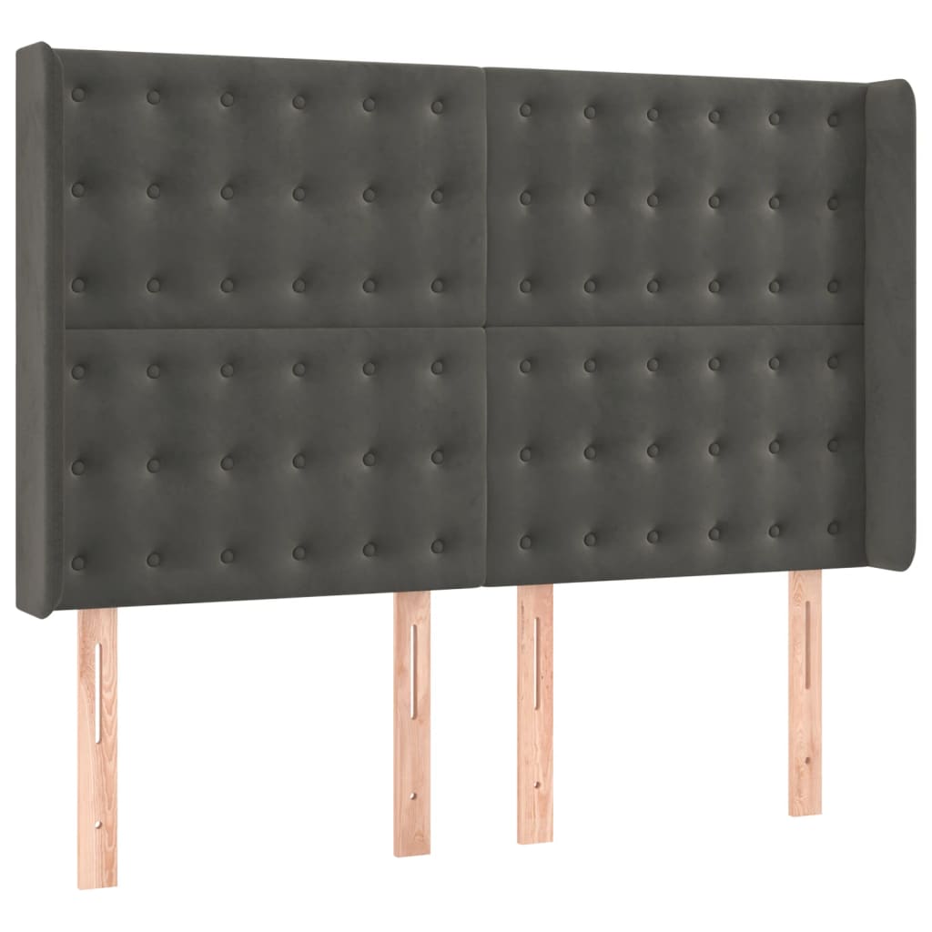 sötétszürke bársony rugós és LED-es ágy matraccal 140x200 cm